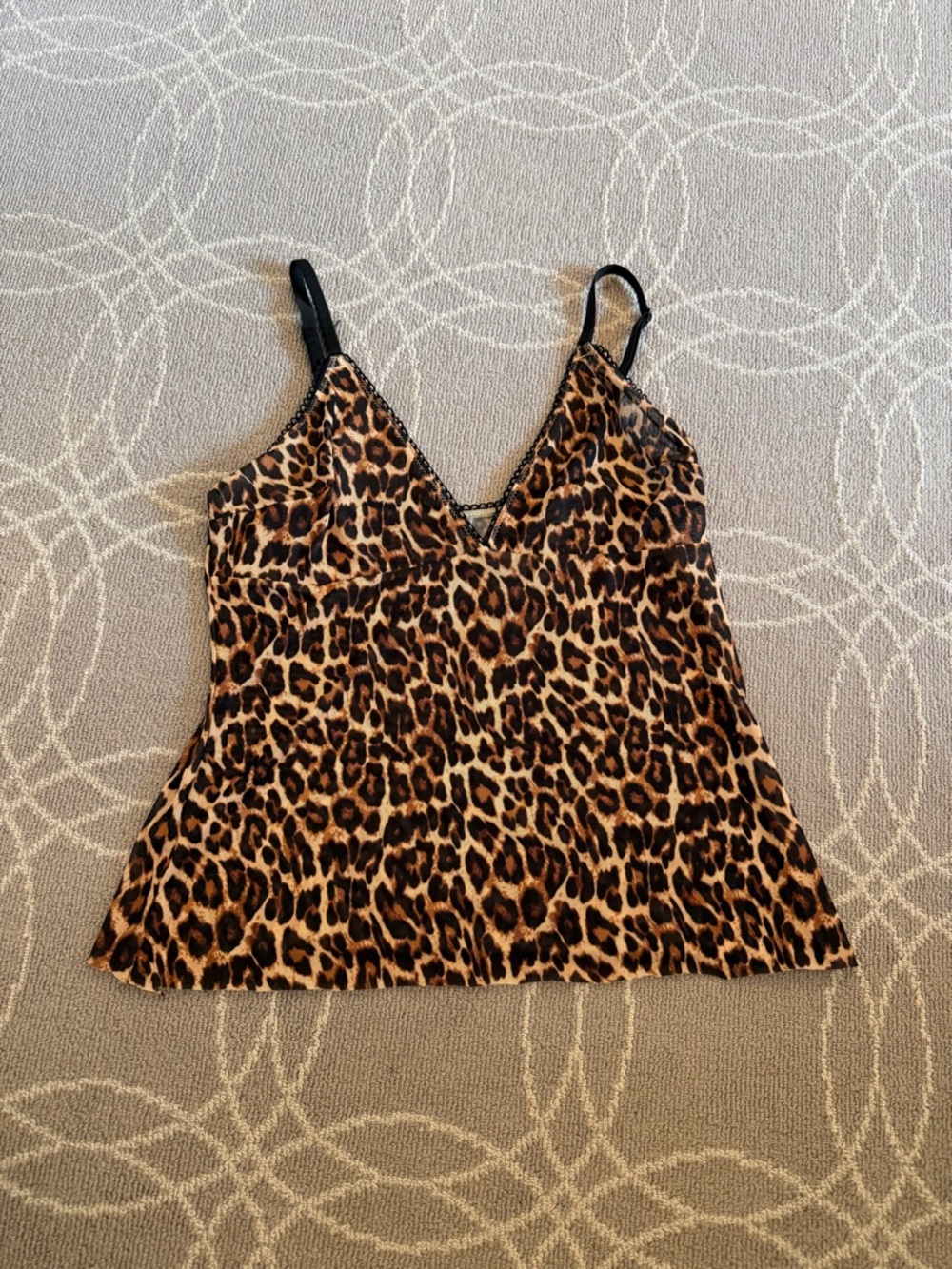 Mesh Leopard Print V-Neck Cami Tank Top - Brown/Black